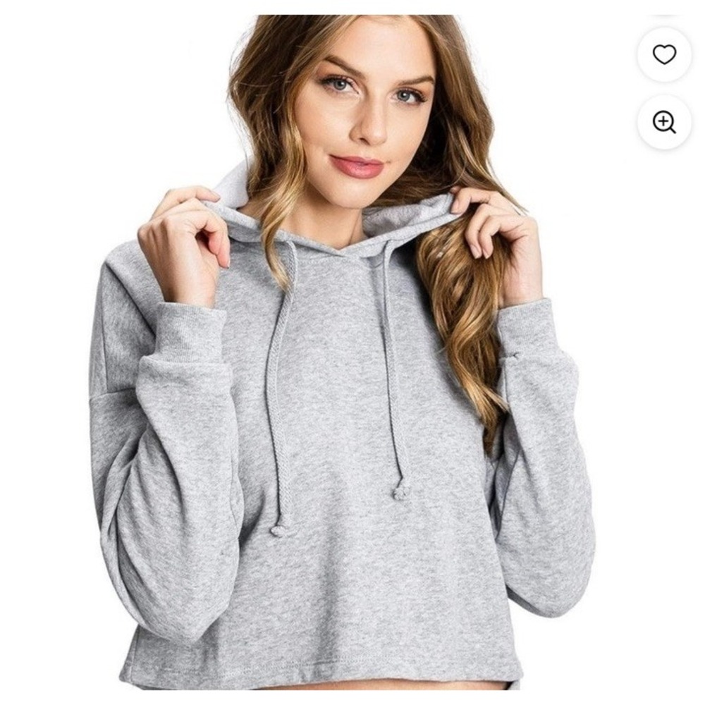 Ambiance Women's Juniors Cropped Hoodie Top Size Medium Heather Gray Casual